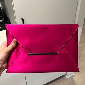 BCBG satin fuschia pink envelope clutch bag - perfect condition